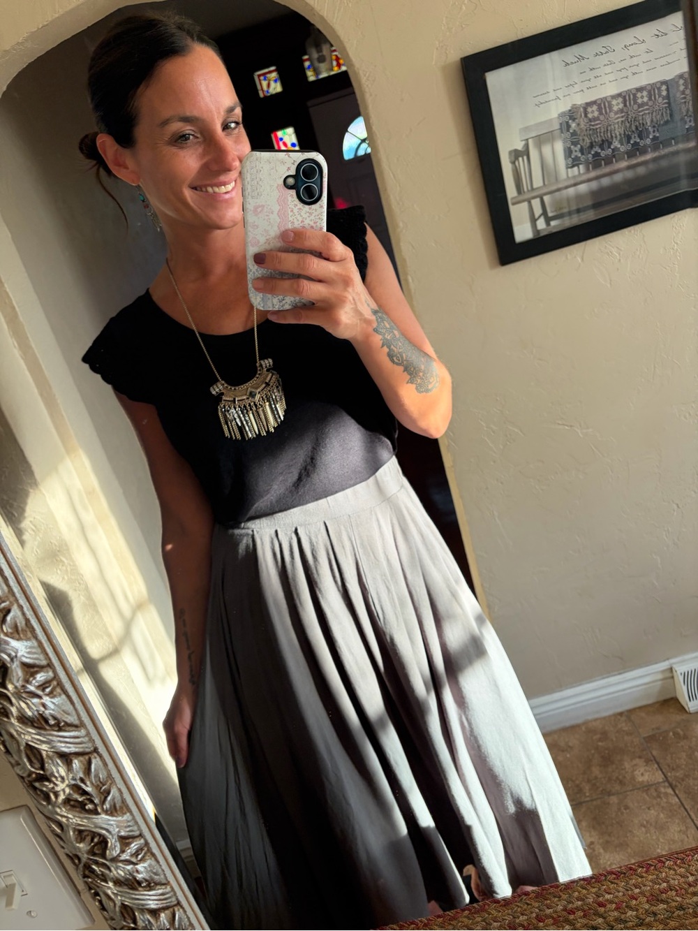 Altar'd State Olive Green Pleated Midi Skirt - Picture 2 of 3